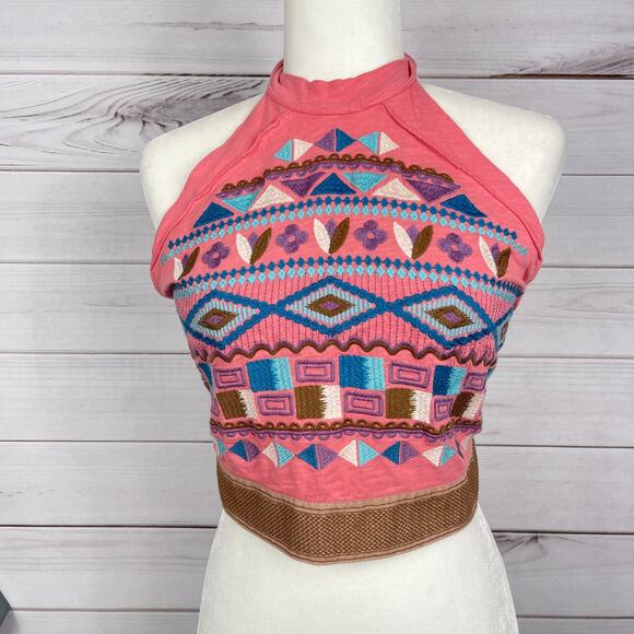 Altar’d State Boho Embroidered Halter Top tie neck‎ & waist XS - Picture 1 of 6